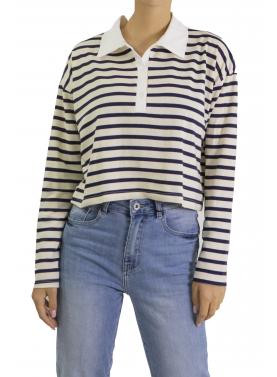 Maglia con colletto crop a righe 